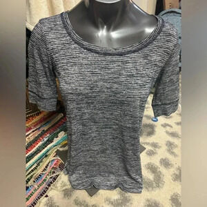 Athleta Grey Stripe Breezy Top Short Sleeve Tee